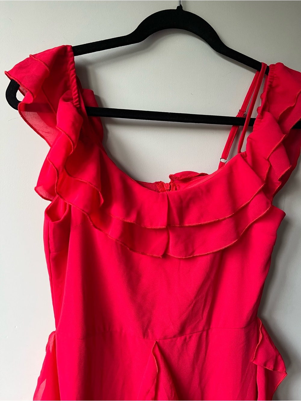 Eilly Bazar Ruched Off-Shoulder Red High-Low Ruffle Dress size small - Picture 6 of 13